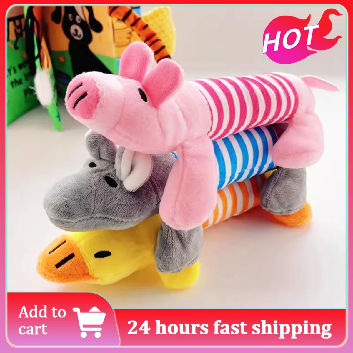 Squeaky Plush Dog Toy - Animal Sound Chew Toy