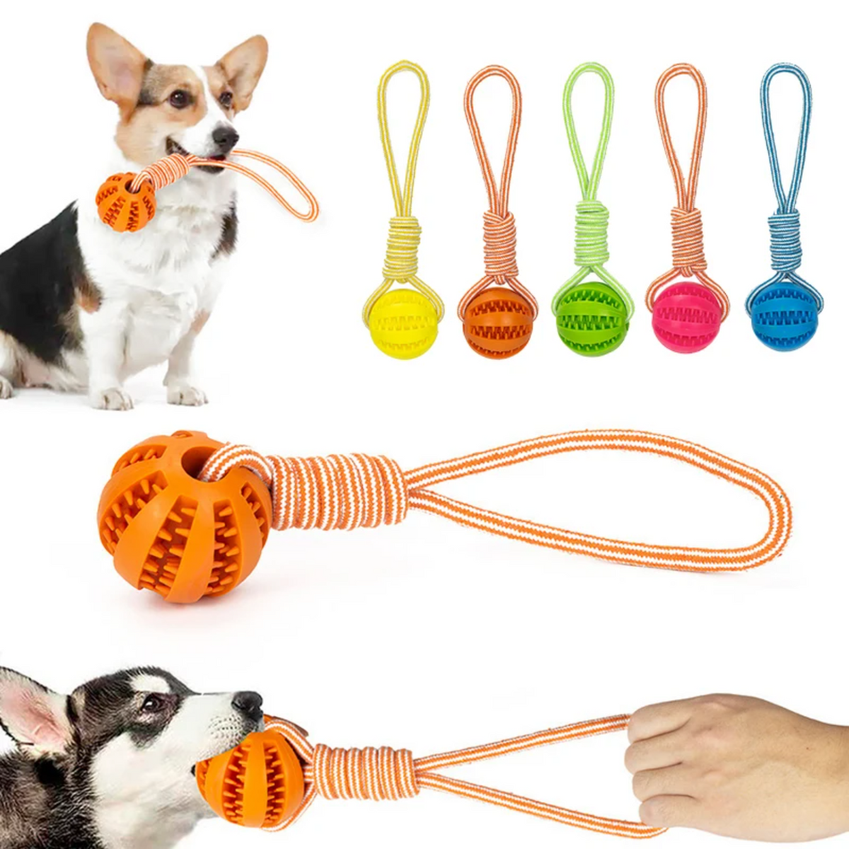 Rubber Treat Ball Toy with Rope for Dogs
