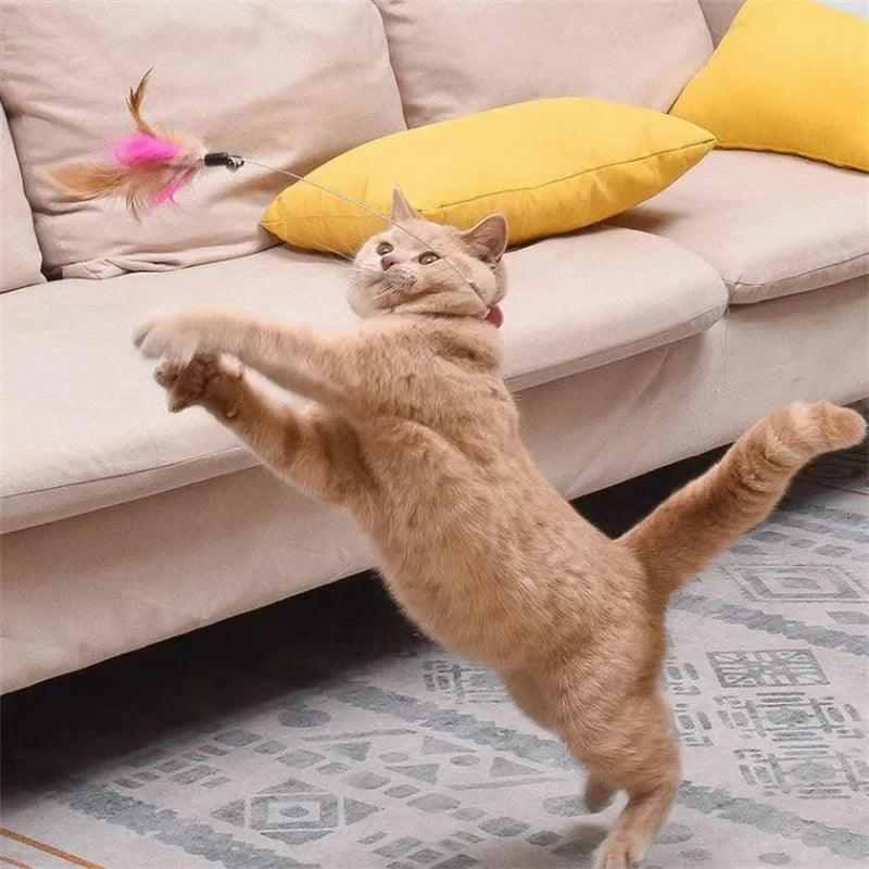 Interactive Cat Feather Teaser Wand with Bell