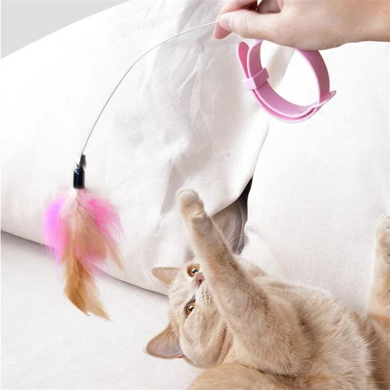 Interactive Cat Feather Teaser Wand with Bell