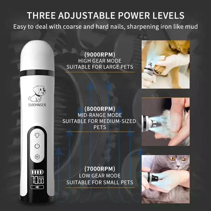 Electric Pet Nail Grinder - USB Rechargeable LED