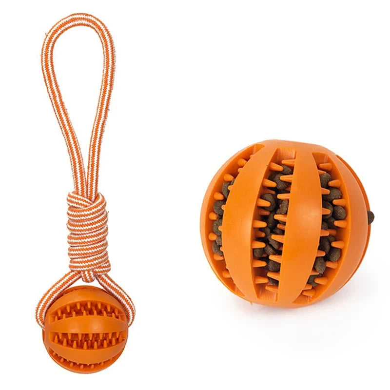 Rubber Treat Ball Toy with Rope for Dogs