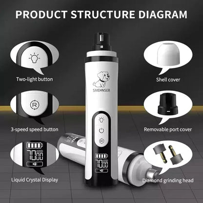Electric Pet Nail Grinder - USB Rechargeable LED