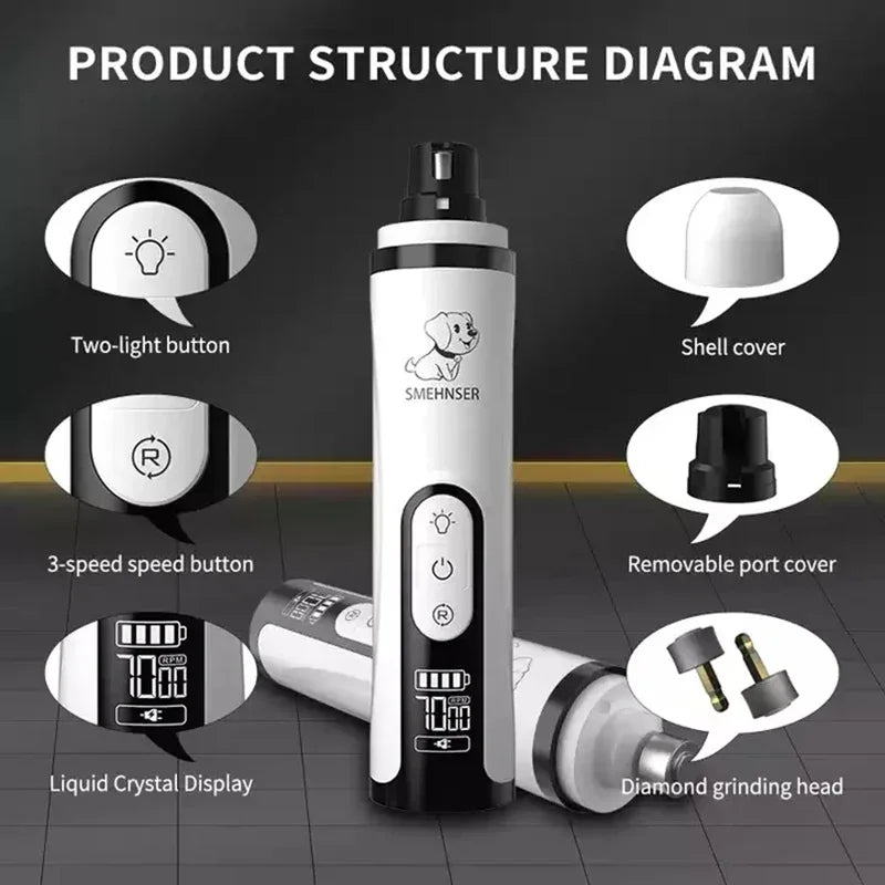 Electric Pet Nail Grinder - USB Rechargeable LED