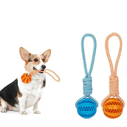 Rubber Treat Ball Toy with Rope for Dogs