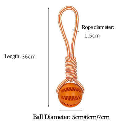 Rubber Treat Ball Toy with Rope for Dogs