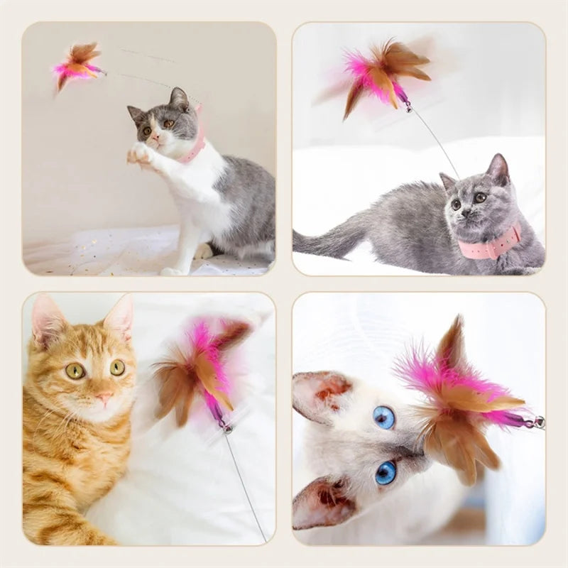 Interactive Cat Feather Teaser Wand with Bell