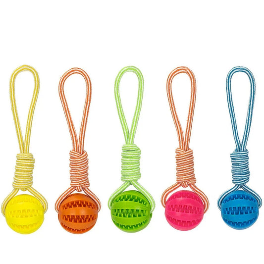 Rubber Treat Ball Toy with Rope for Dogs